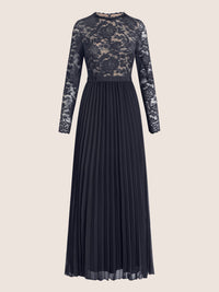 APART Elegantes Spitzenkleid mit Plissee-Rock | nachtblau-nude