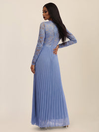 APART Elegantes Spitzenkleid mit Plissee-Rock | rauchblau-nude