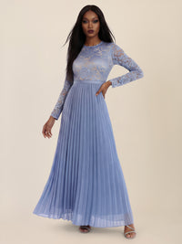 APART Elegantes Spitzenkleid mit Plissee-Rock | rauchblau-nude