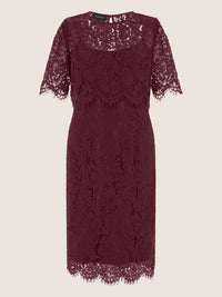 APART Schmal geschnittenes Kleid mit Taillennaht | weinrot