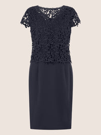 APART Kurzes Etuikleid mit Häkelspitzen-Overlay | nachtblau