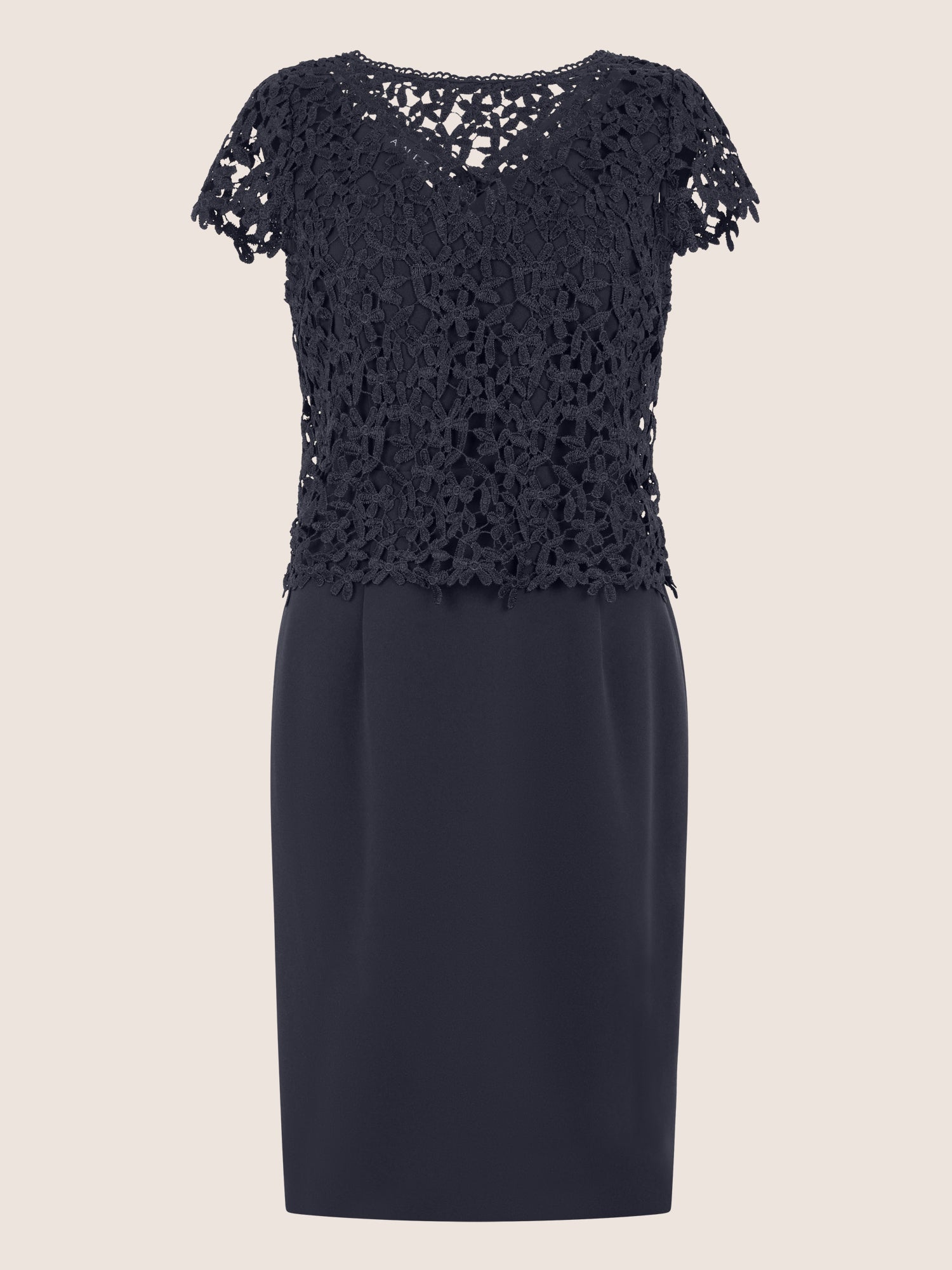 APART Kurzes Etuikleid mit Häkelspitzen-Overlay | nachtblau