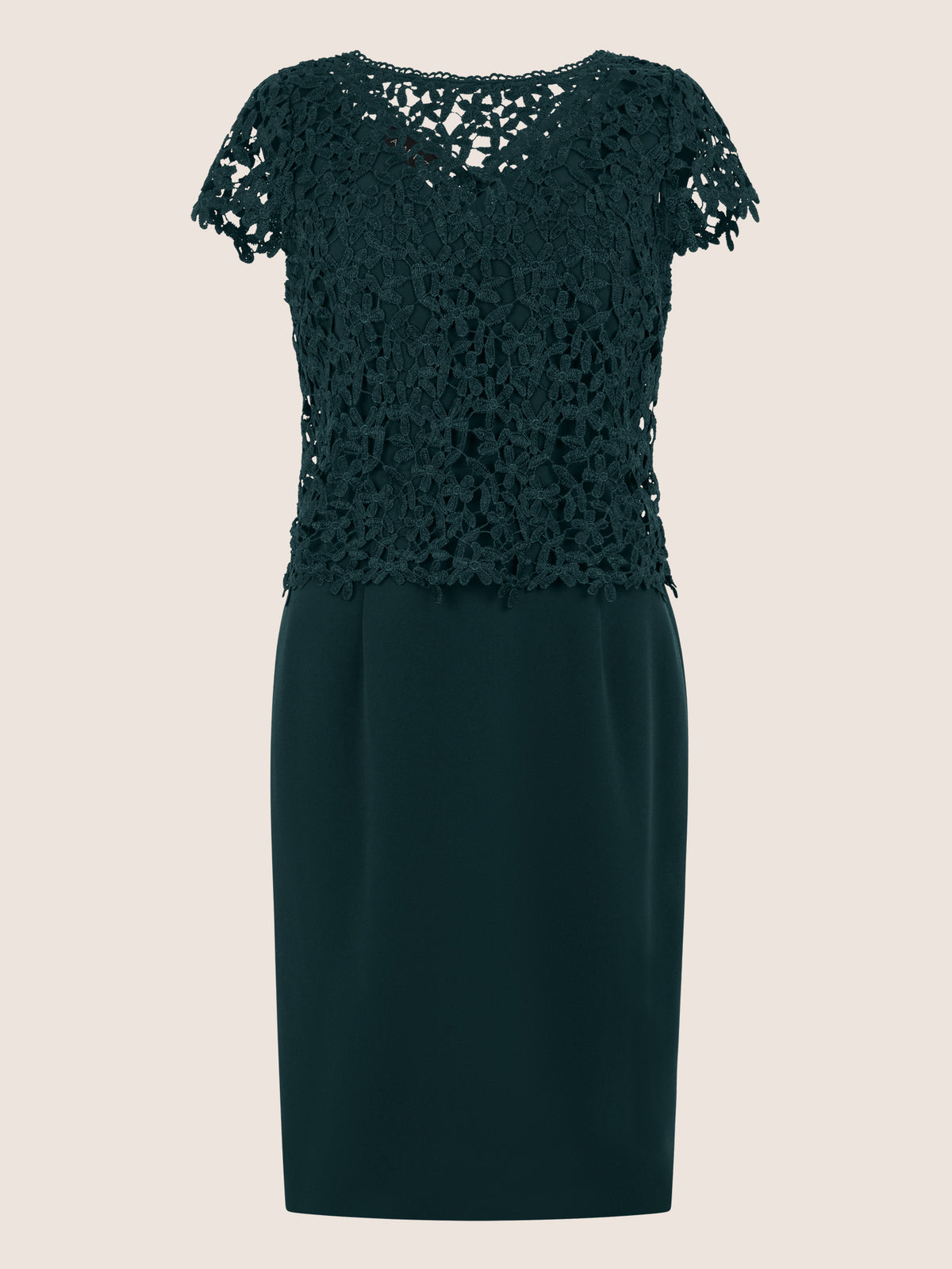 APART Kurzes Etuikleid mit Häkelspitzen-Overlay | emerald