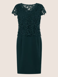 APART Kurzes Etuikleid mit Häkelspitzen-Overlay | emerald