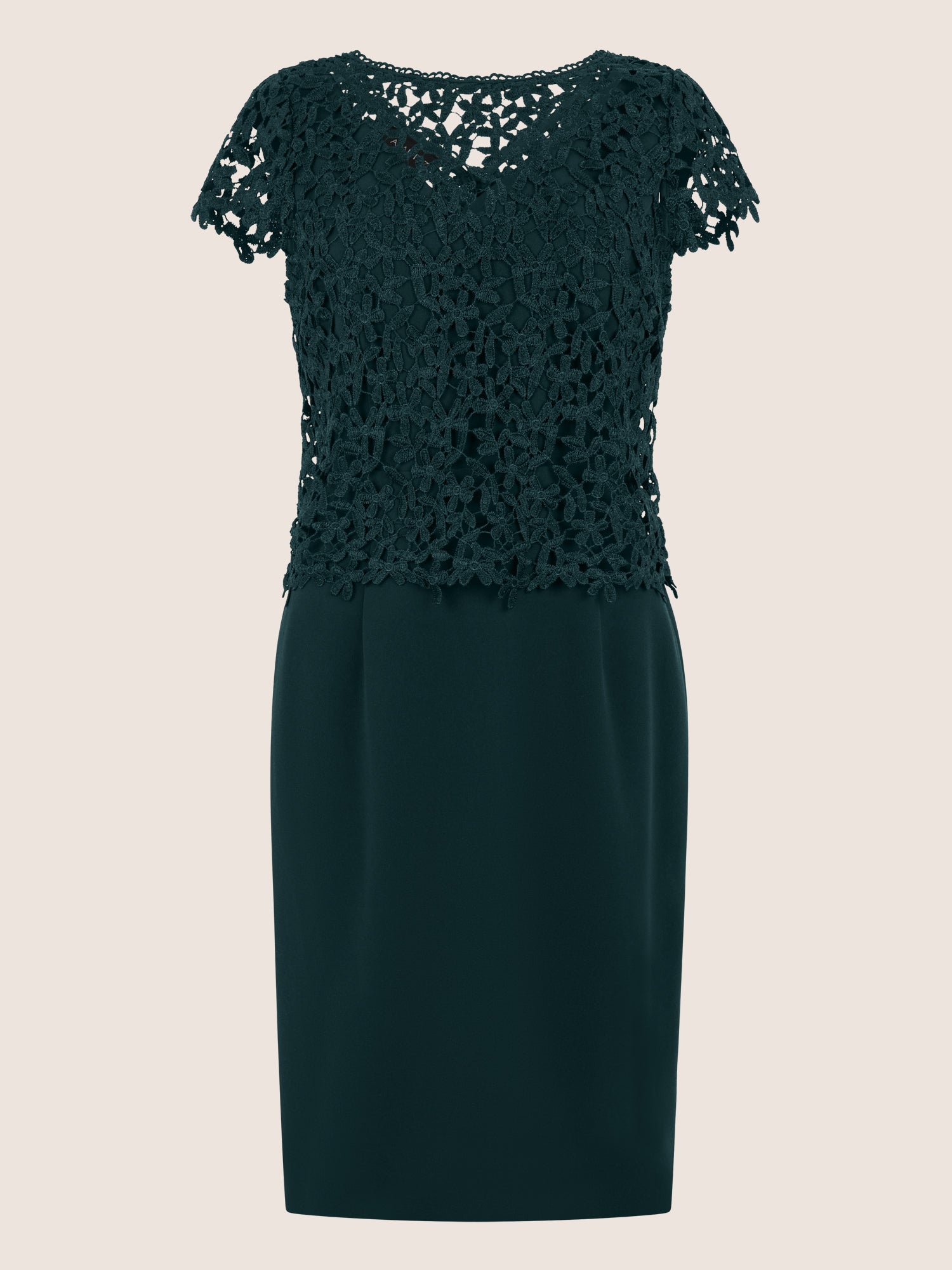 APART Kurzes Etuikleid mit Häkelspitzen-Overlay | emerald