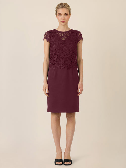 APART Kurzes Etuikleid mit Häkelspitzen-Overlay | weinrot image 1