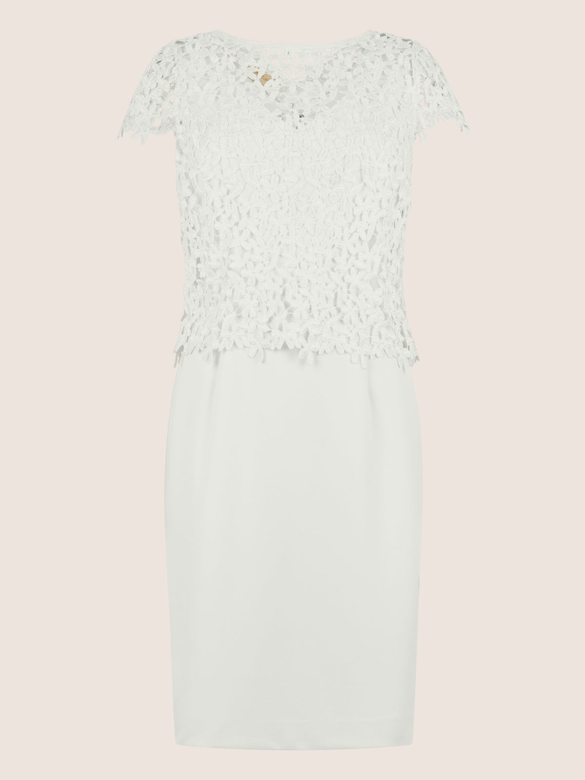 APART Kurzes Etuikleid mit Häkelspitzen-Overlay | creme
