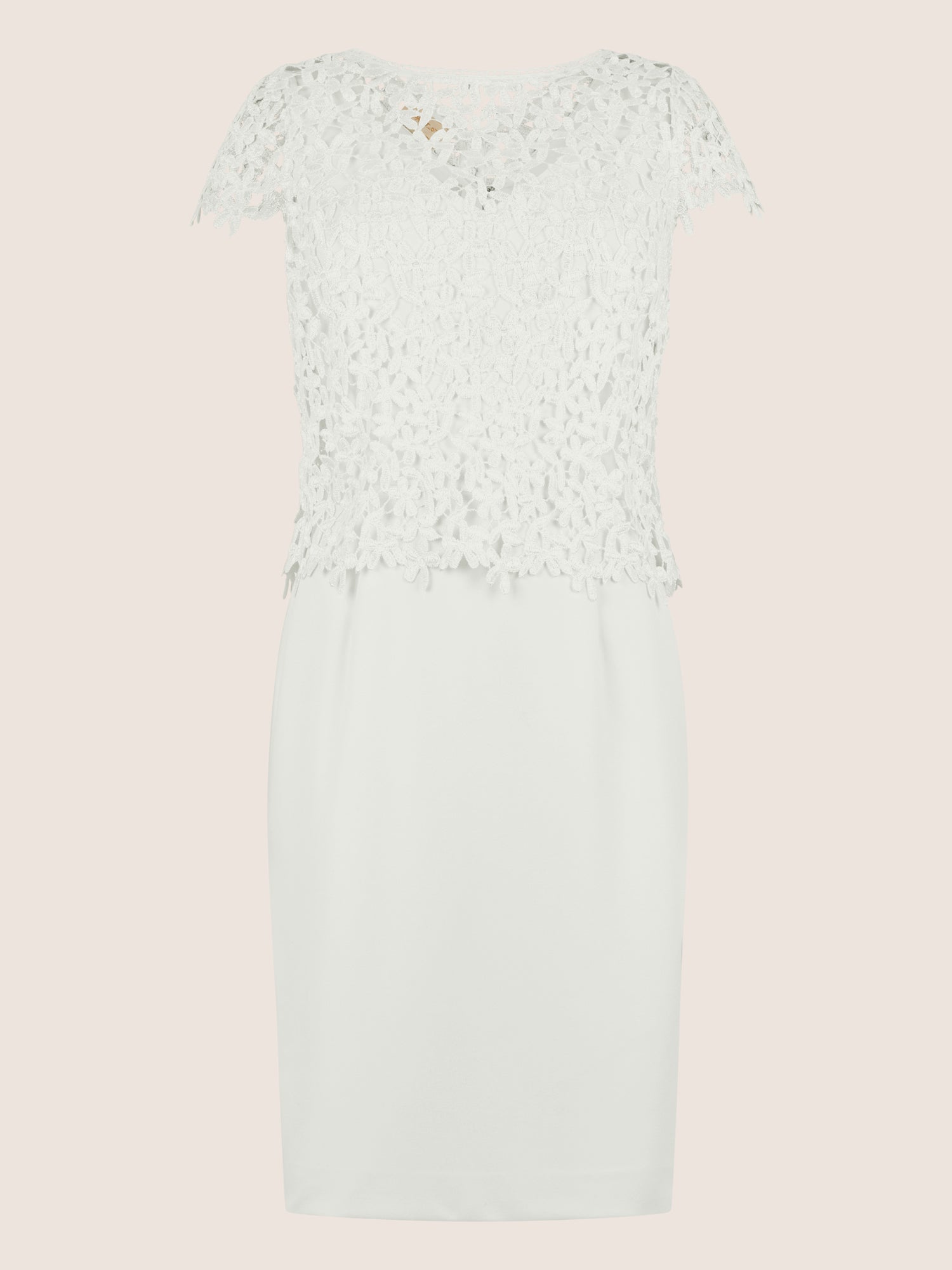 APART Kurzes Etuikleid mit Häkelspitzen-Overlay | creme