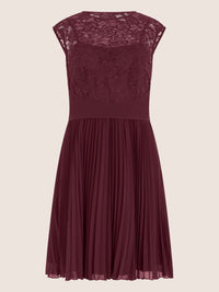 APART Spitzenkleid mit Plisseerock | weinrot