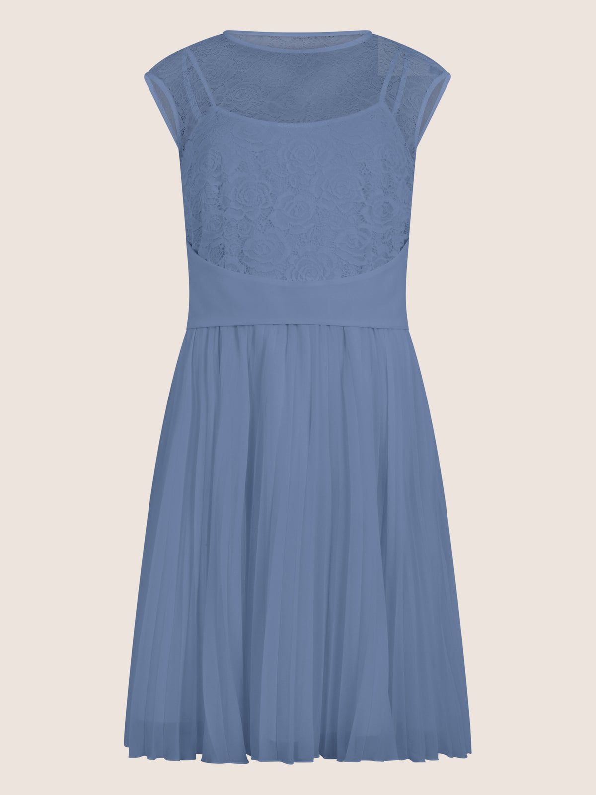 APART Spitzenkleid mit Plisseerock | rauchblau