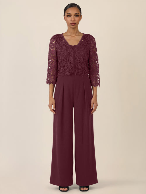 APART Hochzeitsoverall mit Spitzenjäckchen | weinrot image 1