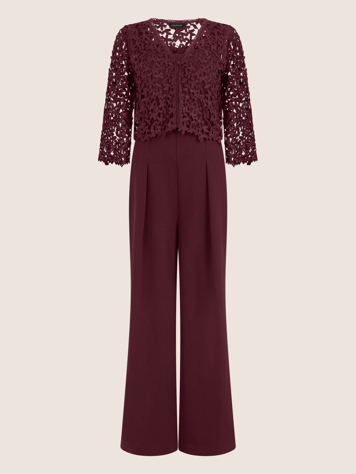 APART Hochzeitsoverall mit Spitzenjäckchen | weinrot