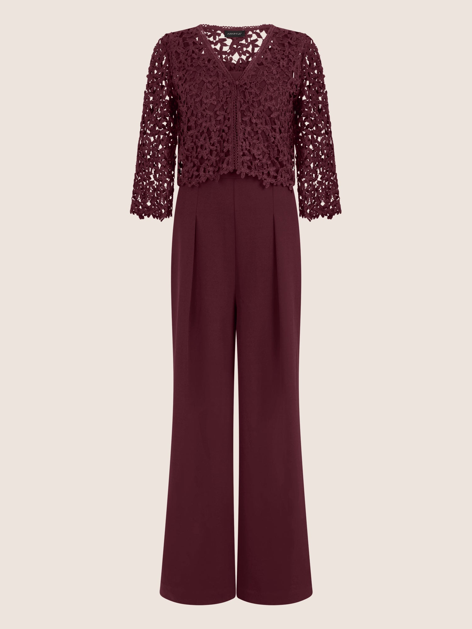 APART Hochzeitsoverall mit Spitzenjäckchen | weinrot