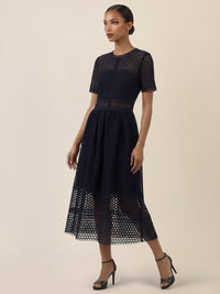 APART Midikleid mit Häkelspitze und Transparenz | nachtblau