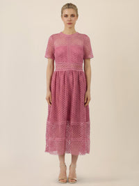 APART Midikleid mit Häkelspitze und Transparenz | rosé