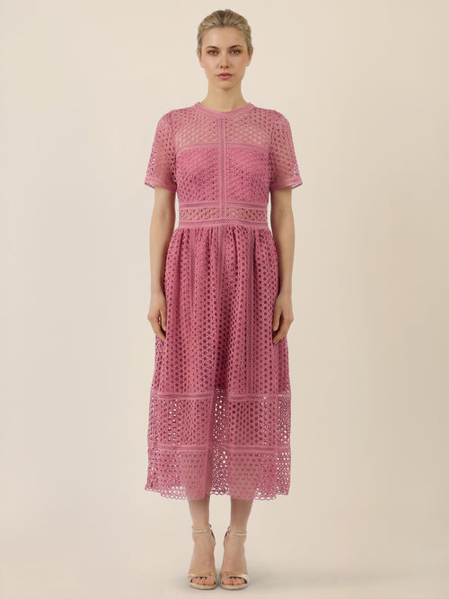 APART Midikleid mit Häkelspitze und Transparenz | rosé image 1