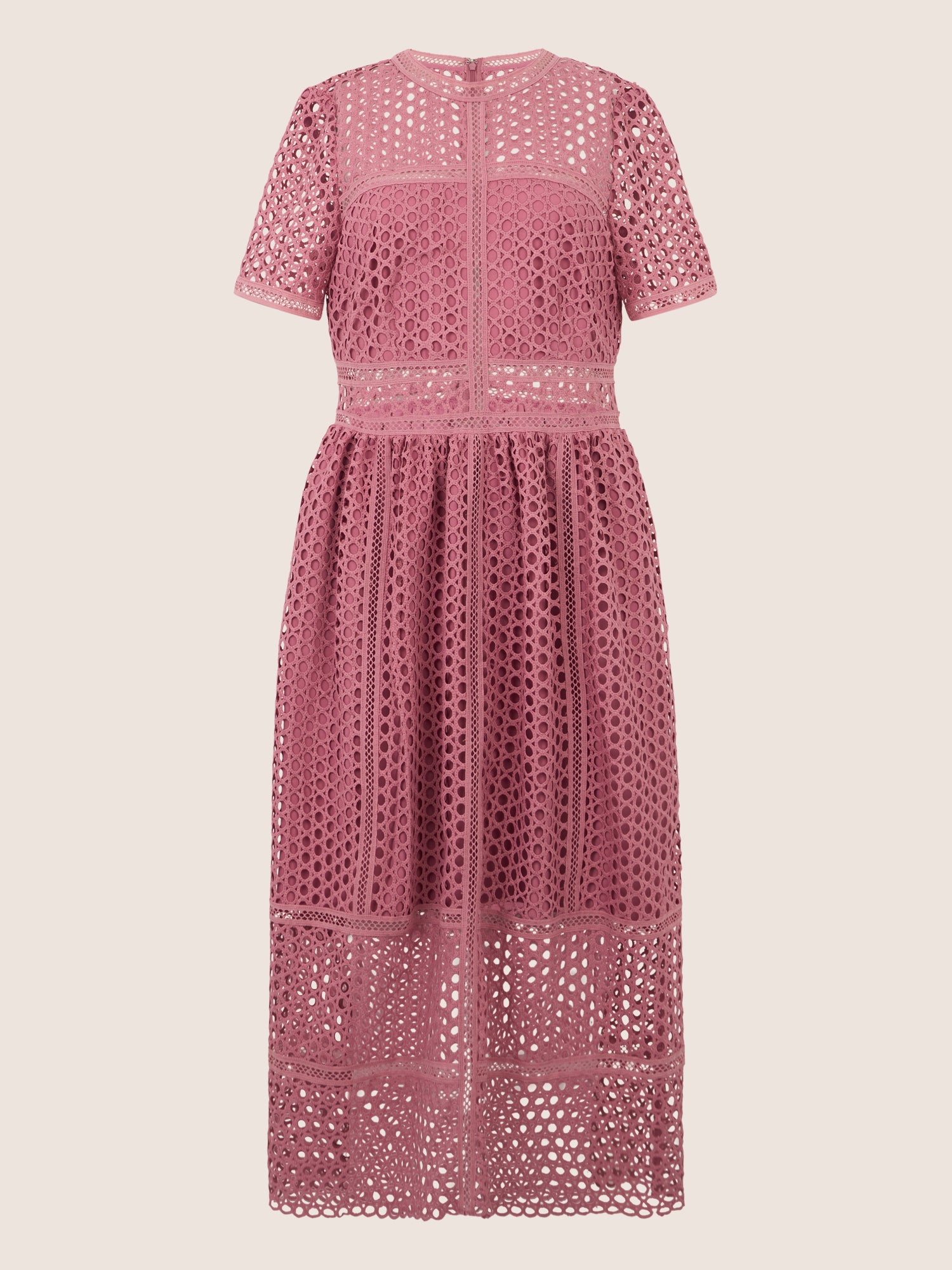 APART Midikleid mit Häkelspitze und Transparenz | rosé