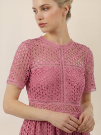 APART Midikleid mit Häkelspitze und Transparenz | rosé