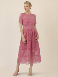 APART Midikleid mit Häkelspitze und Transparenz | rosé