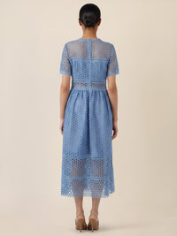 APART Midikleid mit Häkelspitze und Transparenz | rauchblau