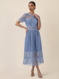 APART Midikleid mit Häkelspitze und Transparenz | rauchblau