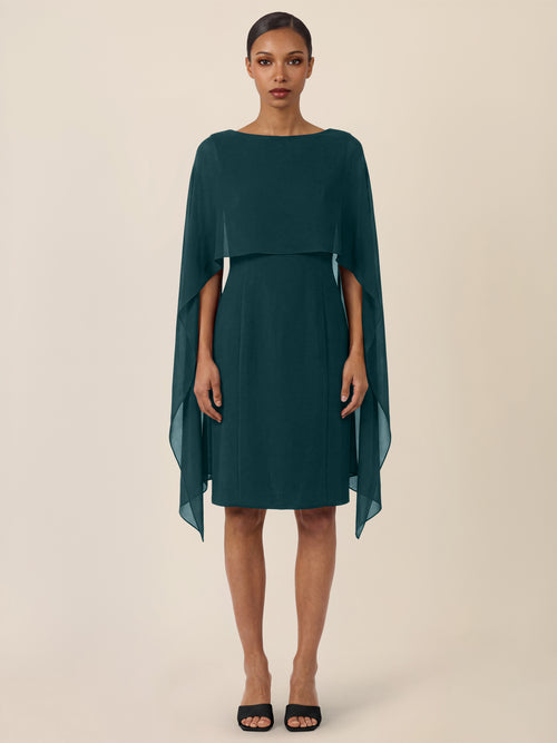 APART Etui-Kleid mit fließendem Chiffon-Cape | emerald image 1