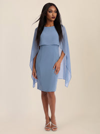 APART Etui-Kleid mit fließendem Chiffon-Cape | rauchblau