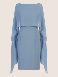 APART Etui-Kleid mit fließendem Chiffon-Cape | rauchblau