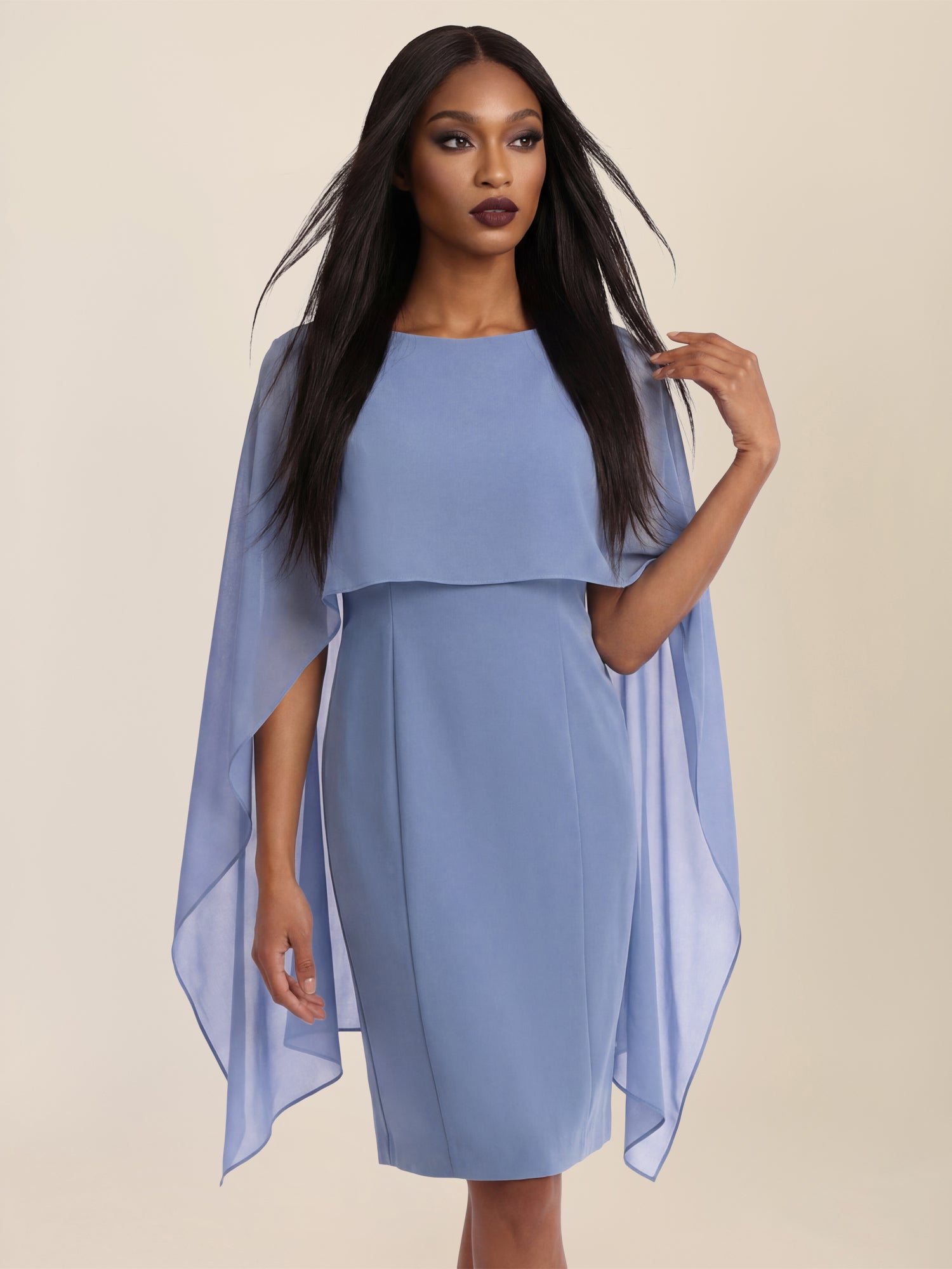 APART Etui-Kleid mit fließendem Chiffon-Cape | rauchblau