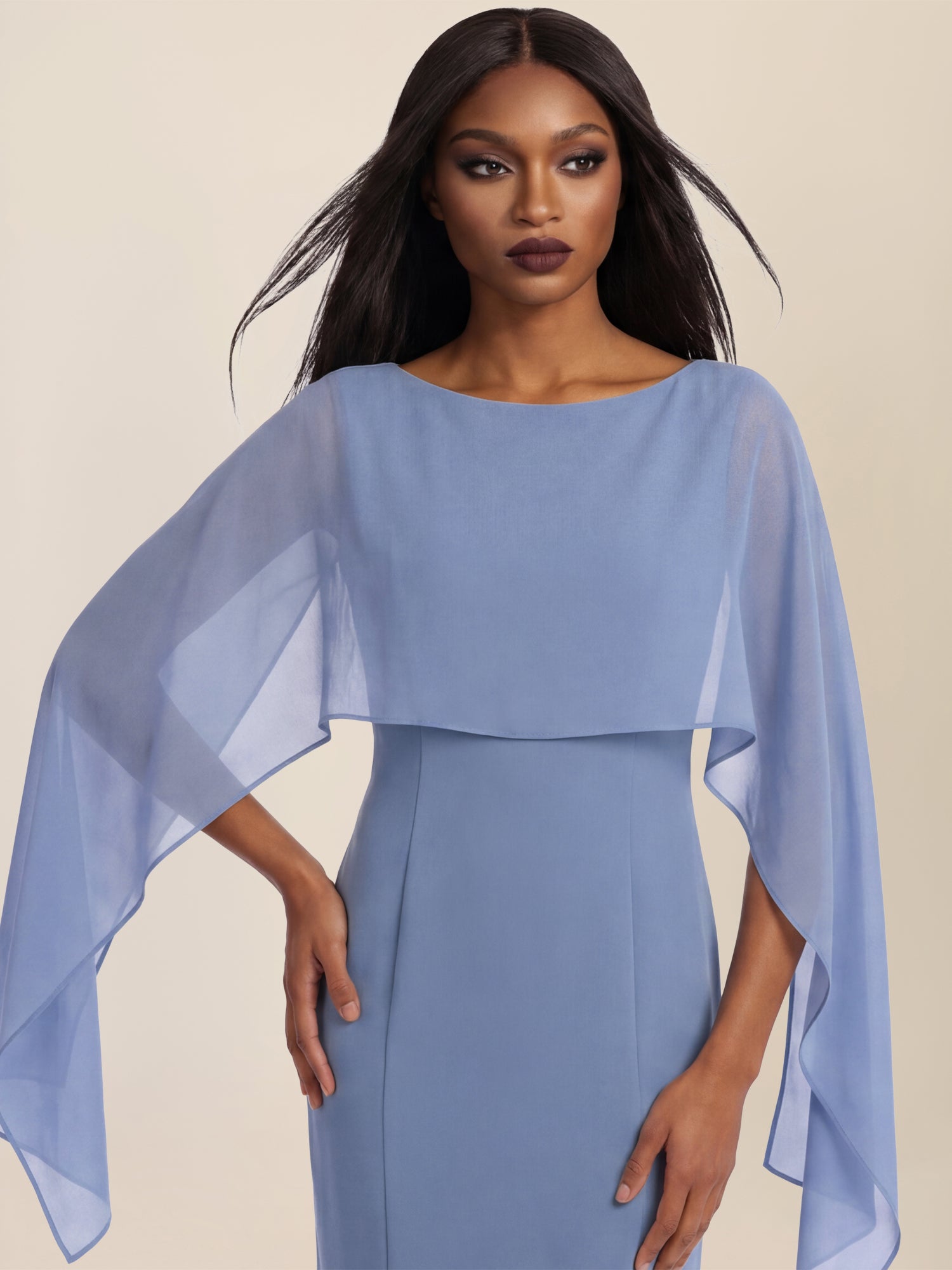 APART Etui-Kleid mit fließendem Chiffon-Cape | rauchblau