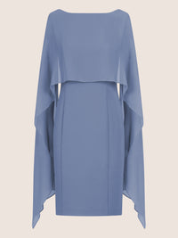 APART Etui-Kleid mit fließendem Chiffon-Cape | rauchblau