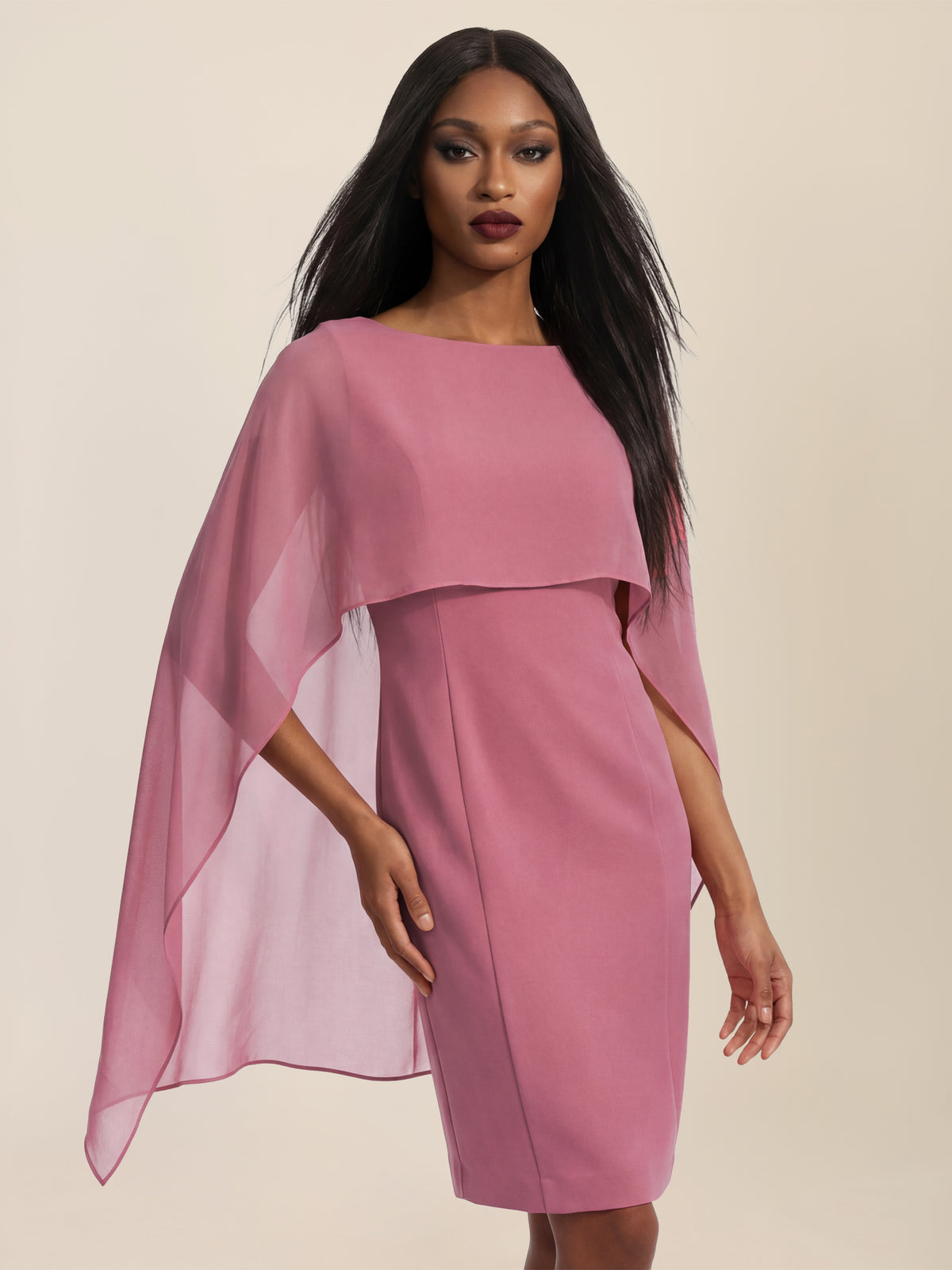 APART Etui-Kleid mit fließendem Chiffon-Cape | rosé