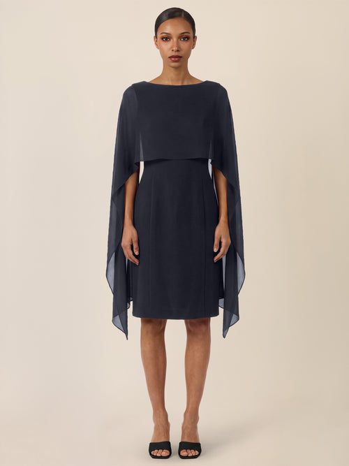APART Etui-Kleid mit fließendem Chiffon-Cape | nachtblau image 1