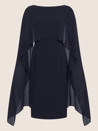 APART Etui-Kleid mit fließendem Chiffon-Cape | nachtblau