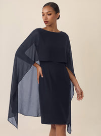 APART Etui-Kleid mit fließendem Chiffon-Cape | nachtblau
