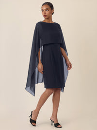 APART Etui-Kleid mit fließendem Chiffon-Cape | nachtblau