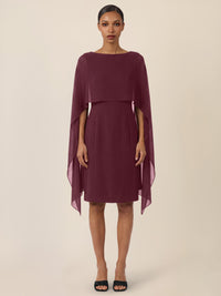 APART Etui-Kleid mit fließendem Chiffon-Cape | weinrot