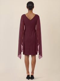 APART Etui-Kleid mit fließendem Chiffon-Cape | weinrot
