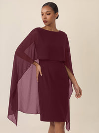 APART Etui-Kleid mit fließendem Chiffon-Cape | weinrot