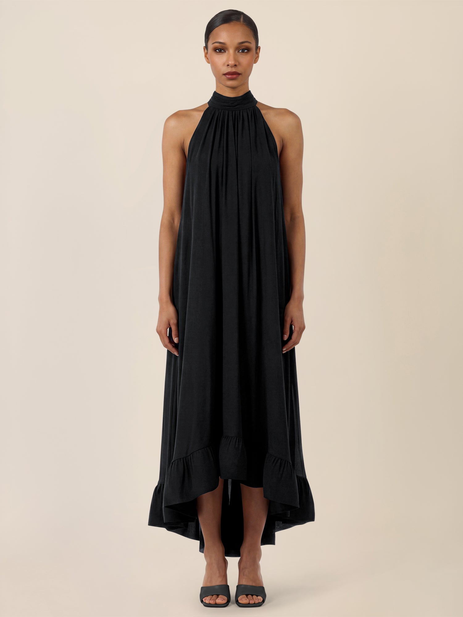 APART Elegantes Chiffonkleid mit Volantsaum | schwarz