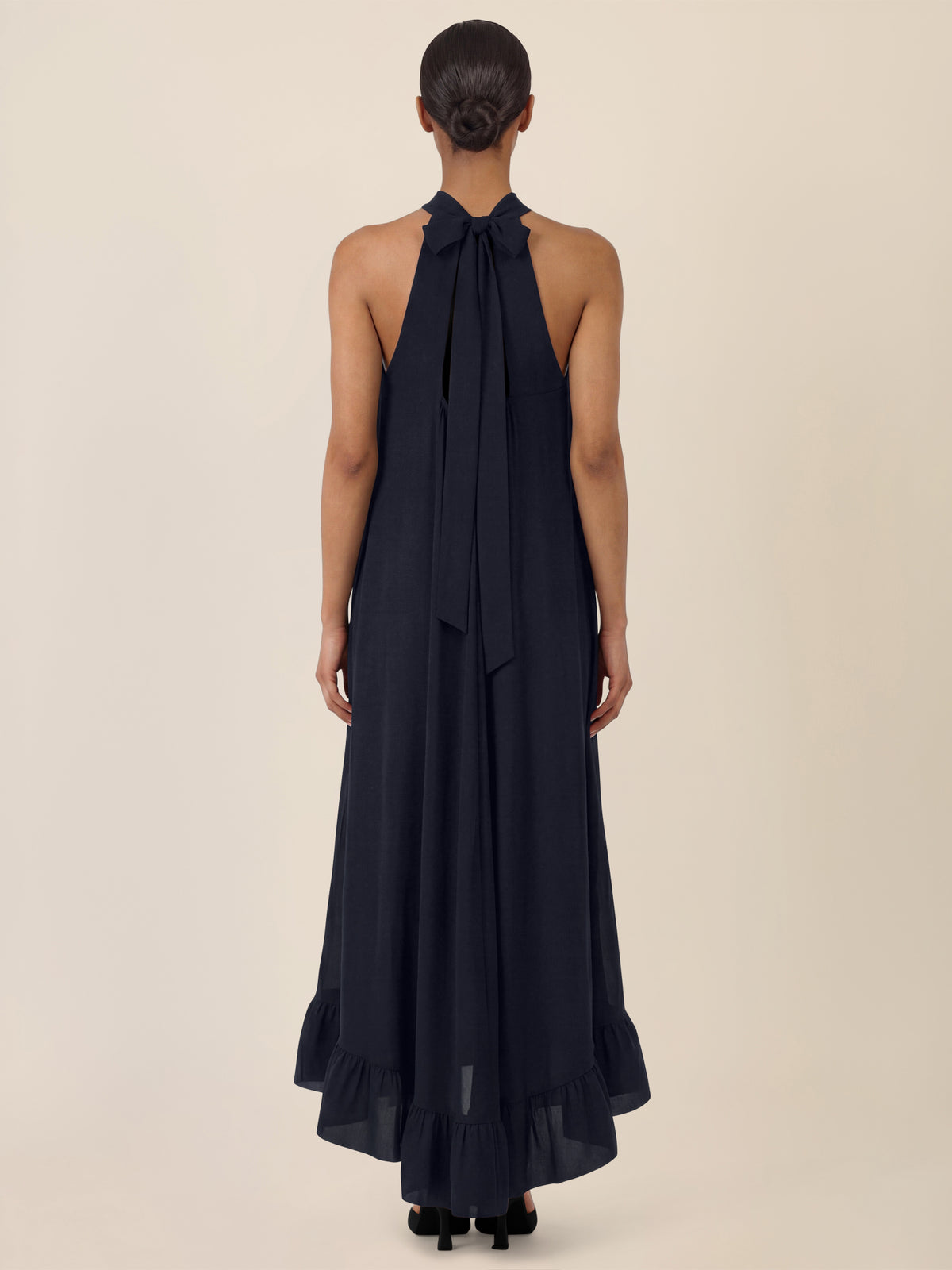 APART Elegantes Chiffonkleid mit Volantsaum | nachtblau