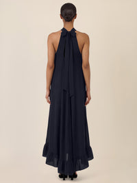 APART Elegantes Chiffonkleid mit Volantsaum | nachtblau