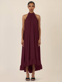 APART Elegantes Chiffonkleid mit Volantsaum | weinrot