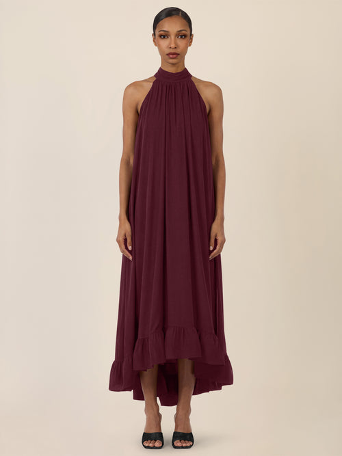 APART Elegantes Chiffonkleid mit Volantsaum | weinrot image 1