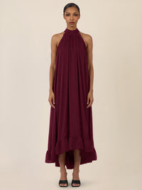 APART Elegantes Chiffonkleid mit Volantsaum | weinrot