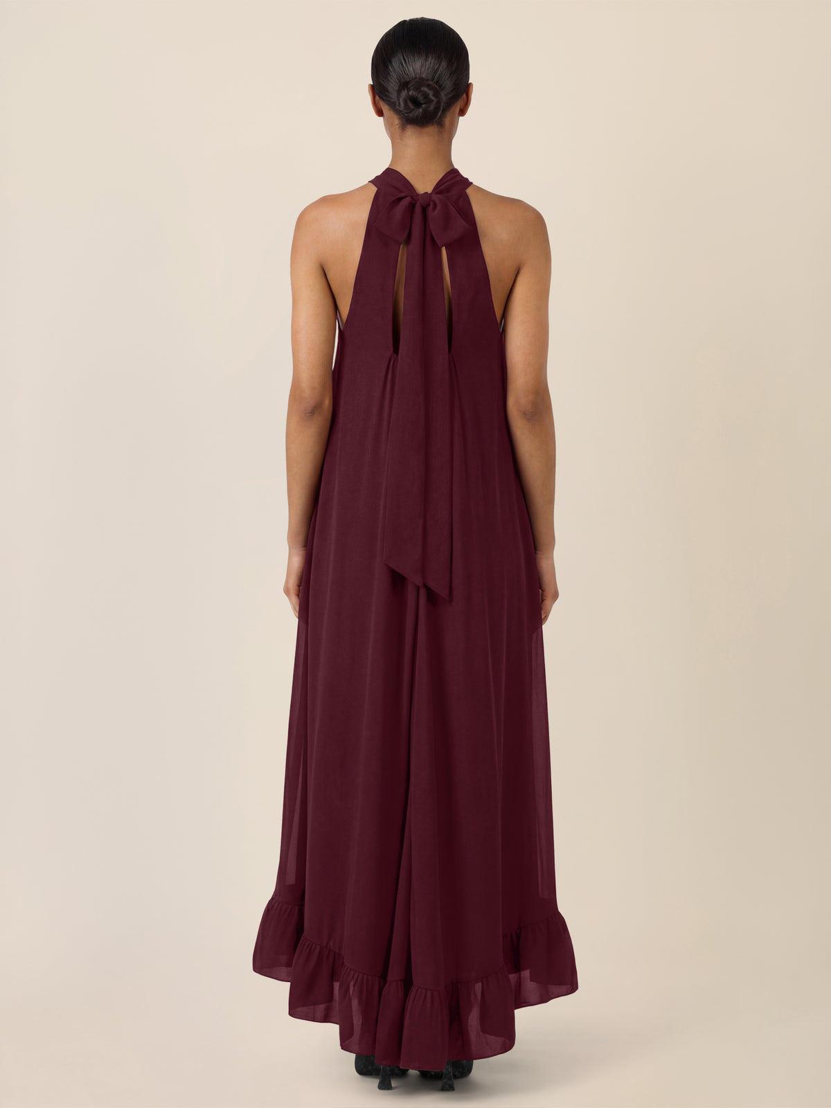 APART Elegantes Chiffonkleid mit Volantsaum | weinrot