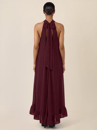 APART Elegantes Chiffonkleid mit Volantsaum | weinrot