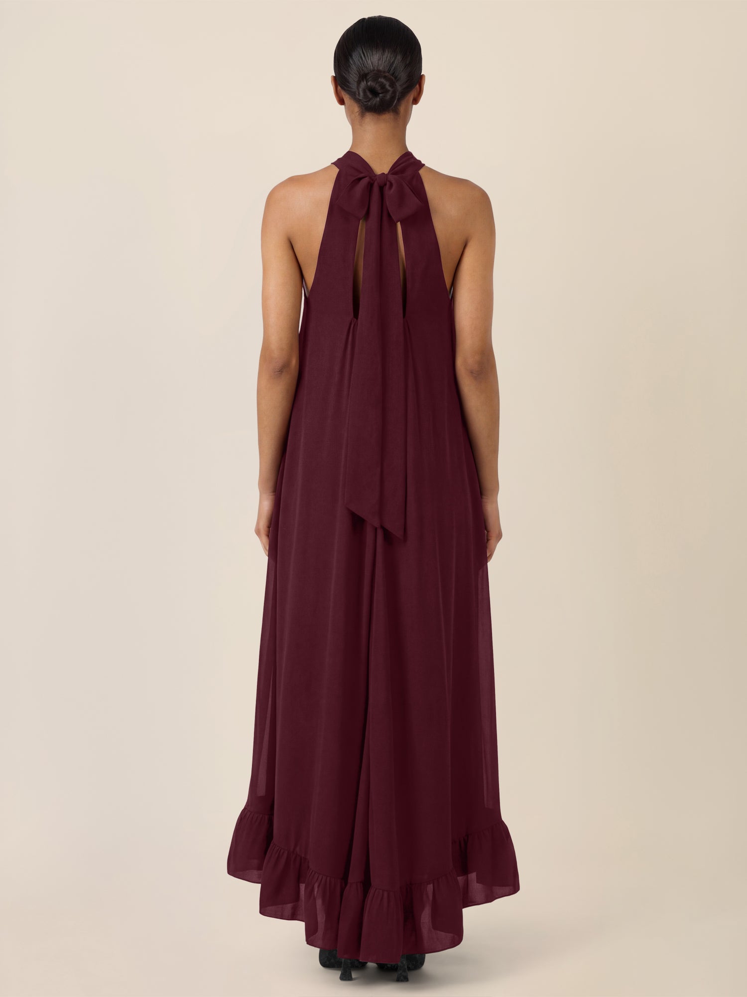 APART Elegantes Chiffonkleid mit Volantsaum | weinrot