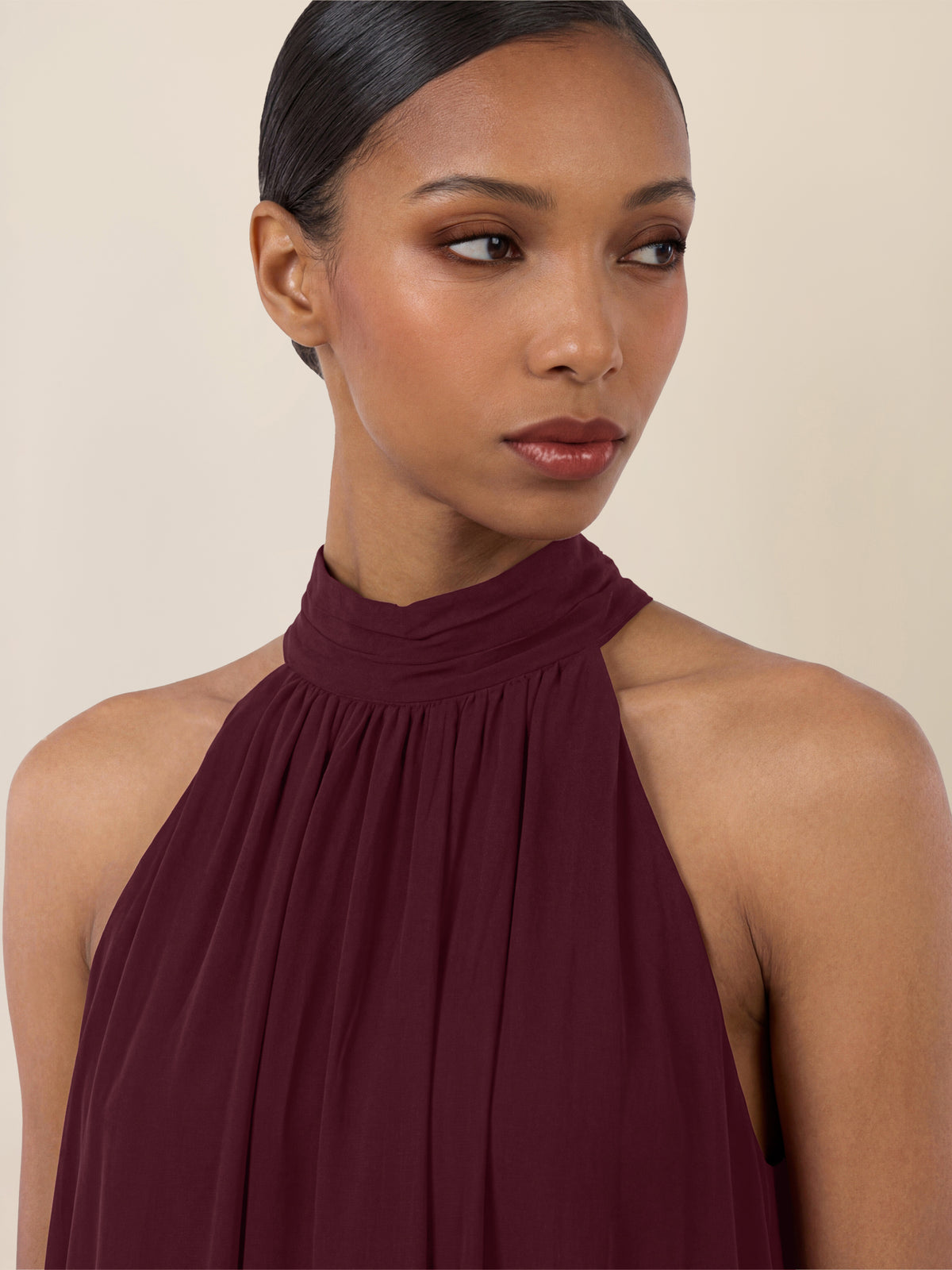 APART Elegantes Chiffonkleid mit Volantsaum | weinrot