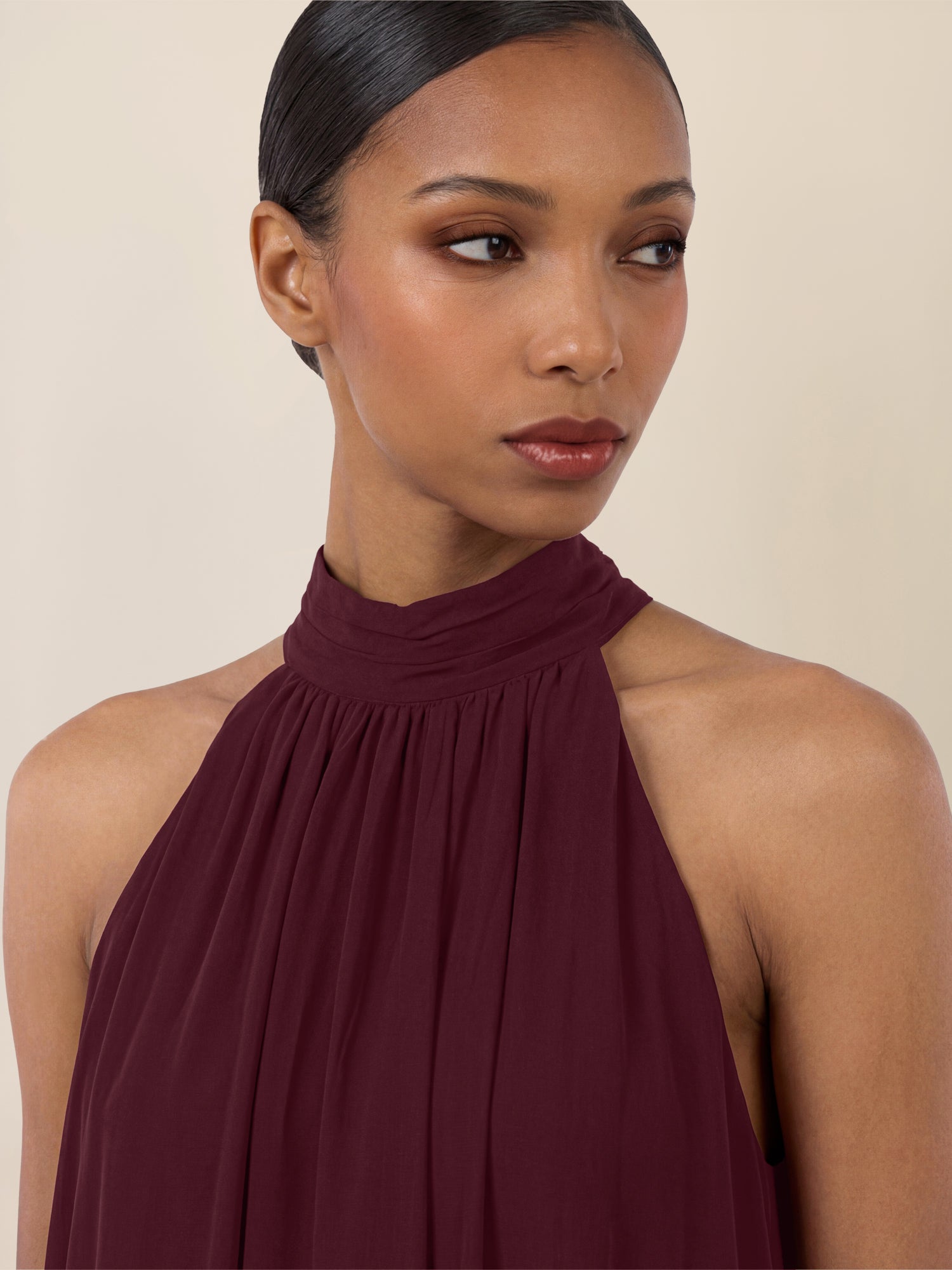 APART Elegantes Chiffonkleid mit Volantsaum | weinrot